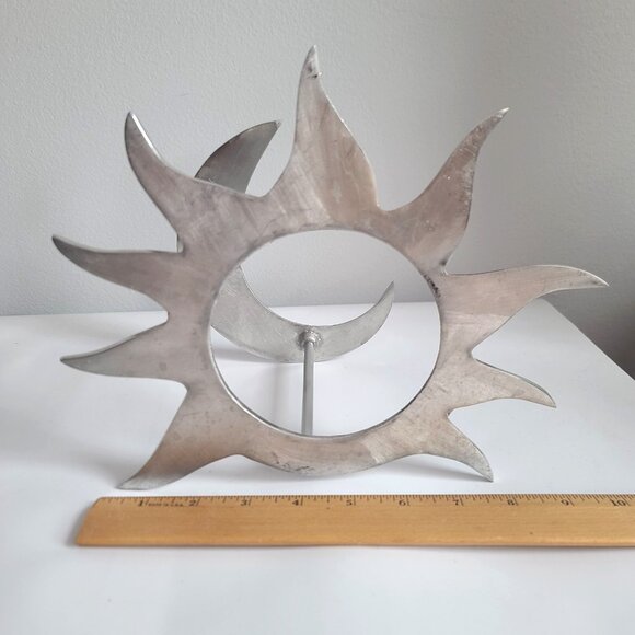 Aluminum Wine Bottle Rack Celestial Sun Moon Modern Sculpture Silver Bar Display - Picture 4 of 6